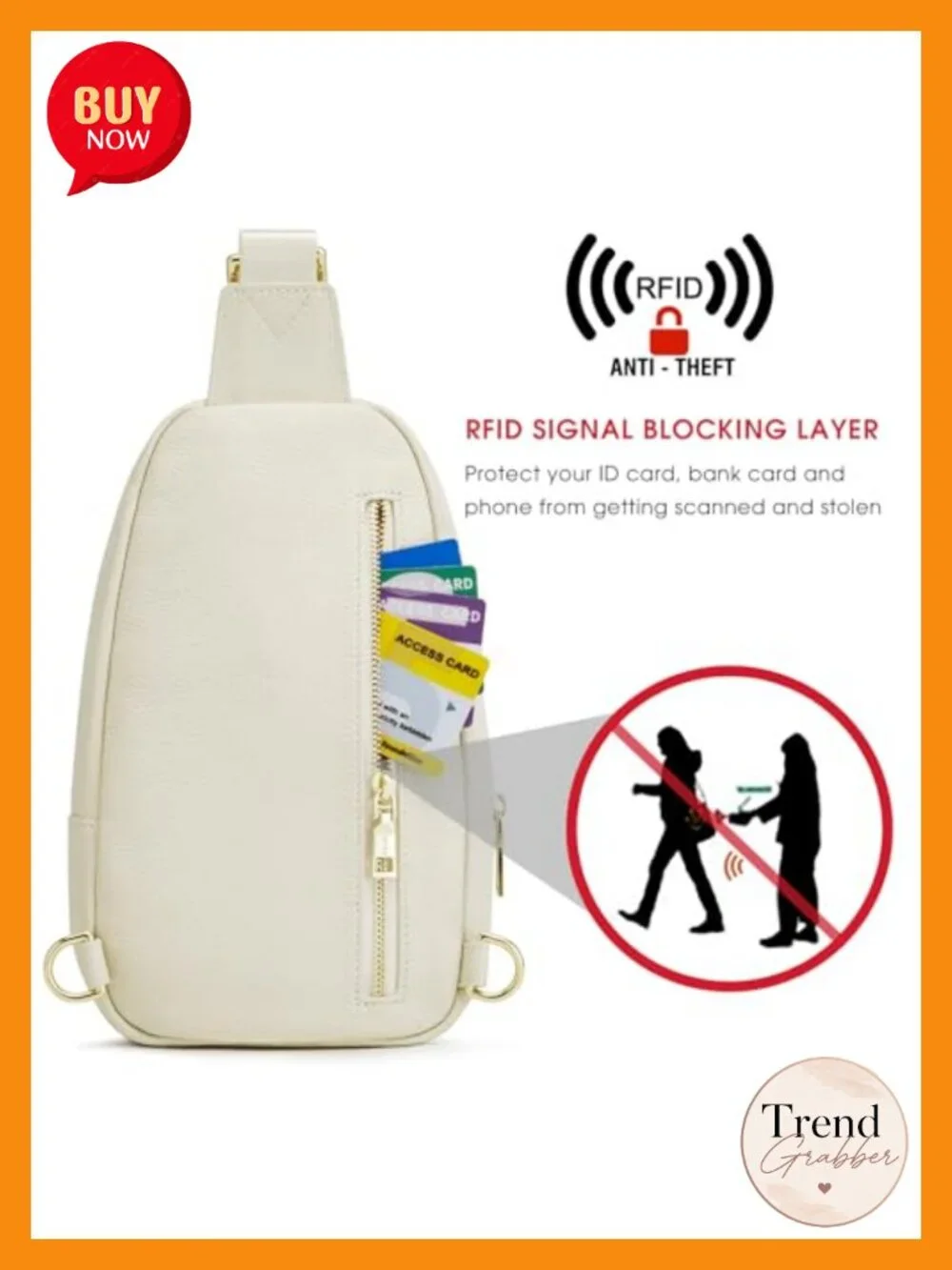 Top Grain Pebbled Cowhide Leather Sling Bag RFID Blocking Crossbody